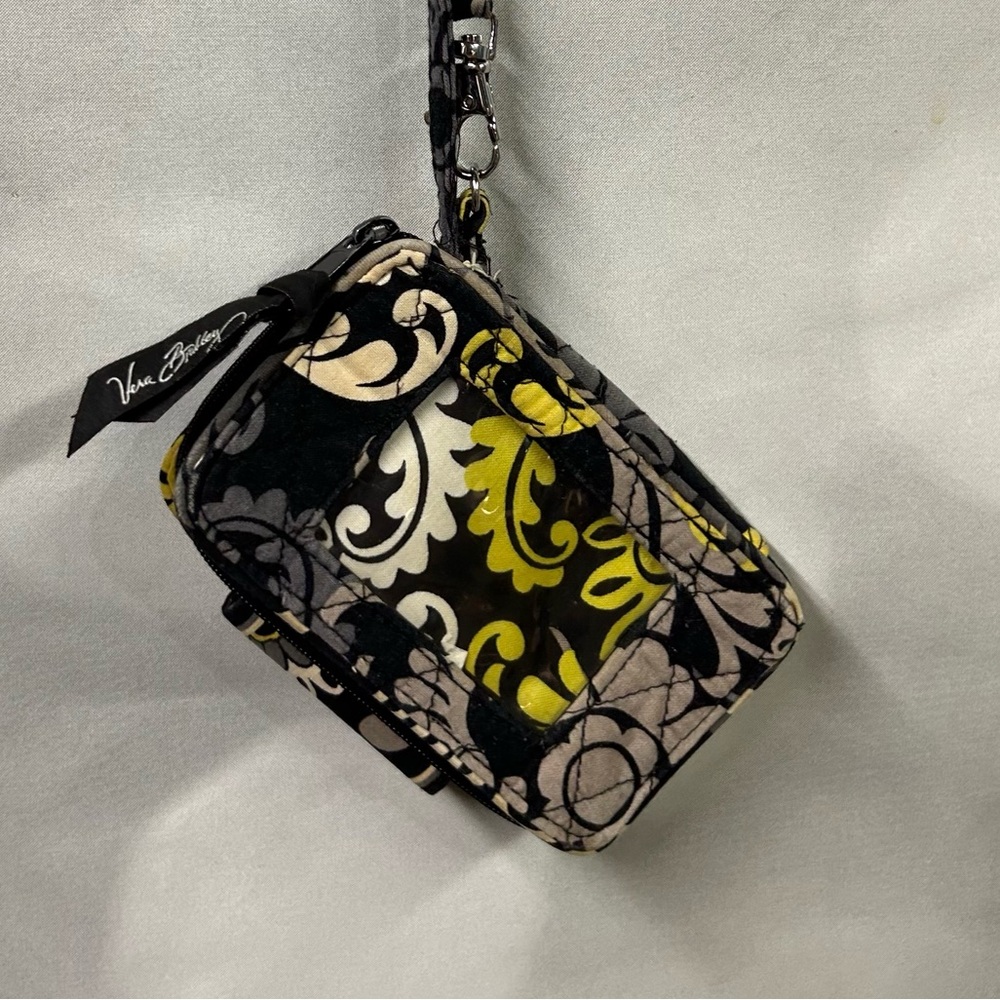 Vera Bradley vintage black, grey and chartreuse wristlet‎